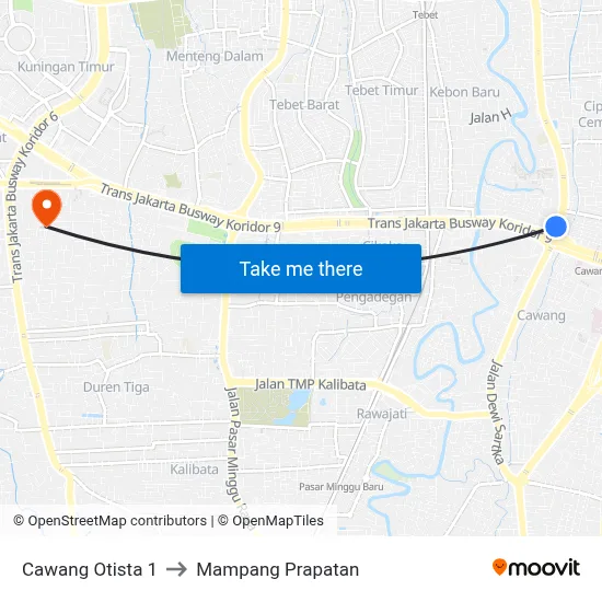 Cawang Otista 1 to Mampang Prapatan map