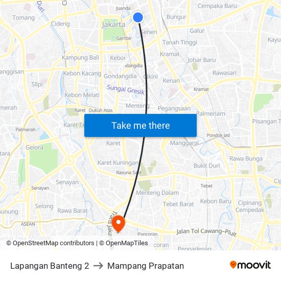 Lapangan Banteng 2 to Mampang Prapatan map