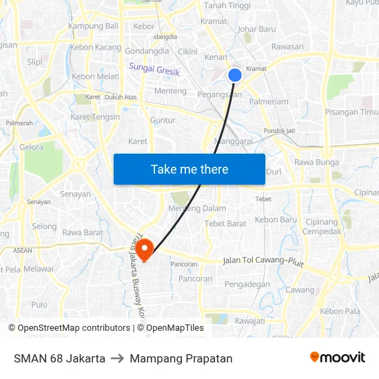 SMAN 68 Jakarta to Mampang Prapatan map