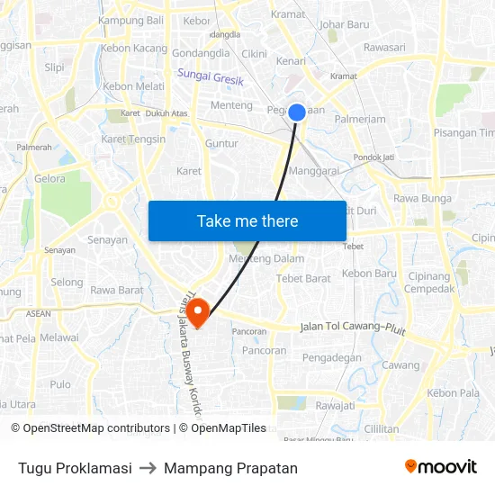 Tugu Proklamasi to Mampang Prapatan map