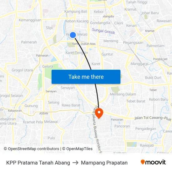 KPP Pratama Tanah Abang to Mampang Prapatan map