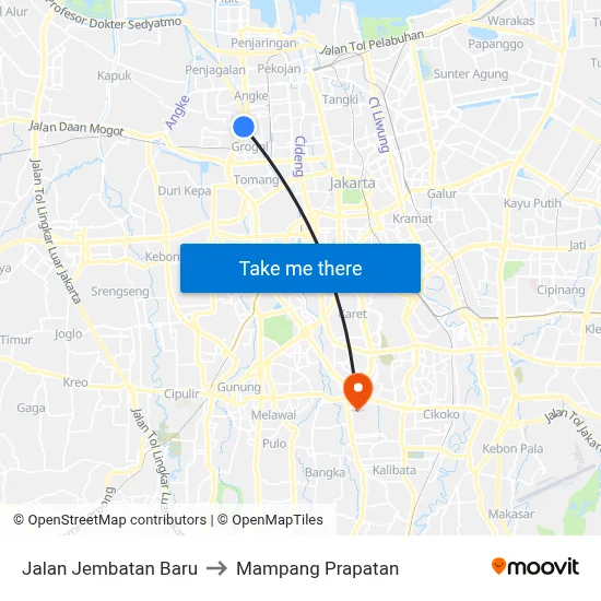 Jalan Jembatan Baru to Mampang Prapatan map