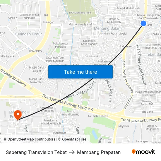 Seberang Transvision Tebet to Mampang Prapatan map