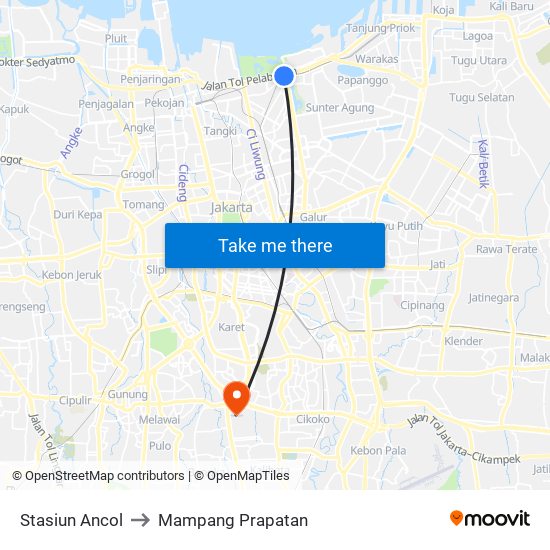 Stasiun Ancol to Mampang Prapatan map