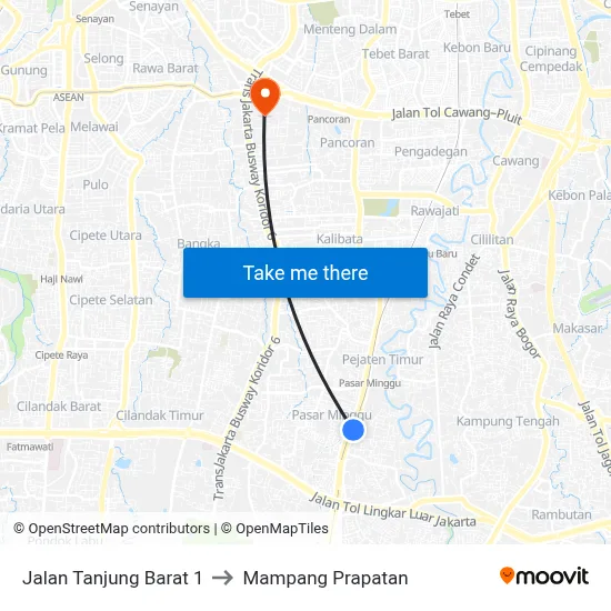 Jalan Tanjung Barat 1 to Mampang Prapatan map