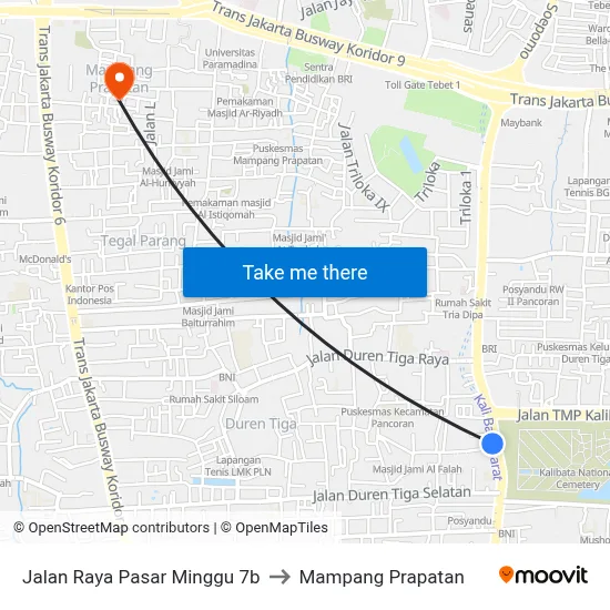 Jalan Raya Pasar Minggu 7b to Mampang Prapatan map