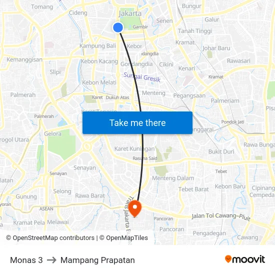 Monas 3 to Mampang Prapatan map