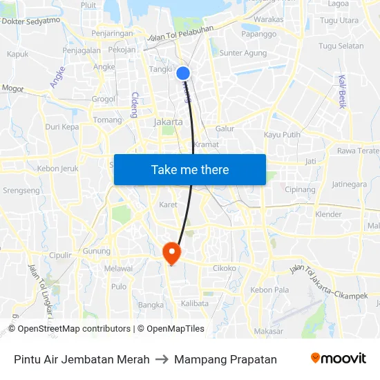 Pintu Air Jembatan Merah to Mampang Prapatan map