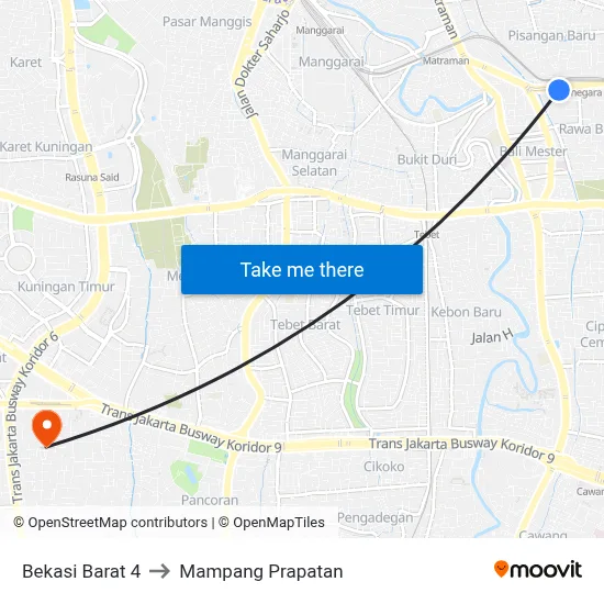 Bekasi Barat 4 to Mampang Prapatan map