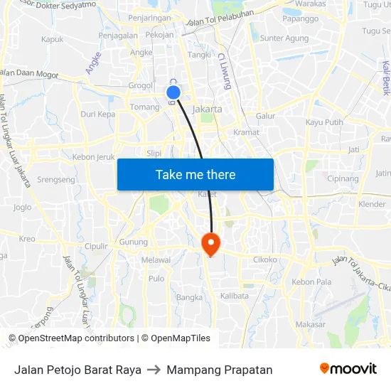 Jalan Petojo Barat Raya to Mampang Prapatan map
