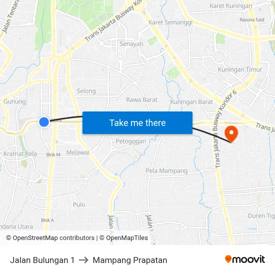 Jalan Bulungan 1 to Mampang Prapatan map