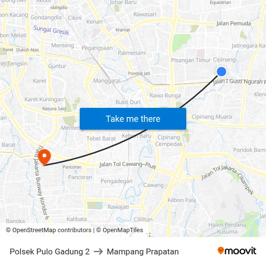 Polsek Pulo Gadung 2 to Mampang Prapatan map