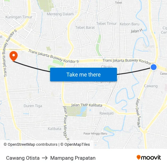 Cawang Otista to Mampang Prapatan map