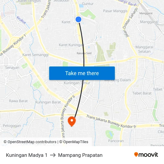 Kuningan Madya 1 to Mampang Prapatan map