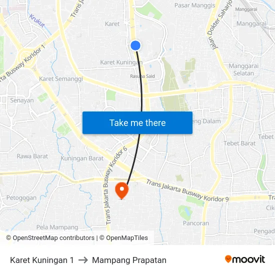 Karet Kuningan 1 to Mampang Prapatan map