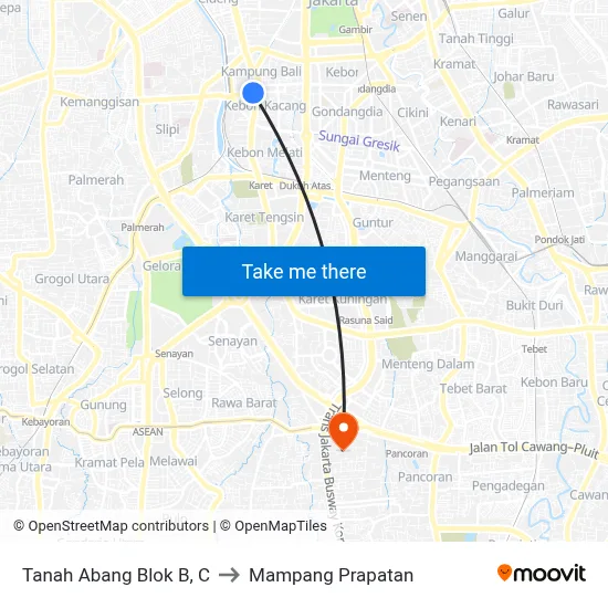 Tanah Abang Blok B, C to Mampang Prapatan map