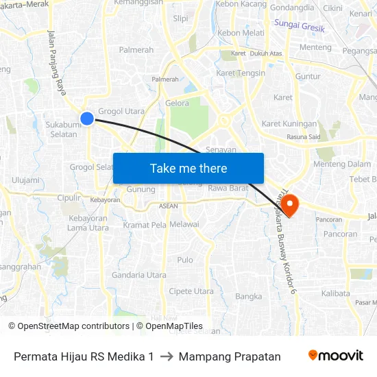 Permata Hijau RS Medika 1 to Mampang Prapatan map