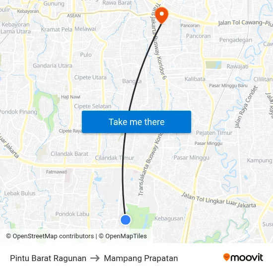 Pintu Barat Ragunan to Mampang Prapatan map