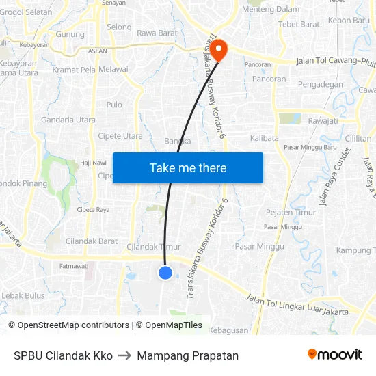 SPBU Cilandak Kko to Mampang Prapatan map