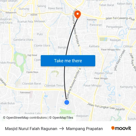 Masjid Nurul Falah Ragunan to Mampang Prapatan map