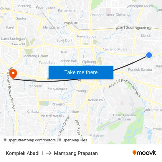 Komplek Abadi 1 to Mampang Prapatan map