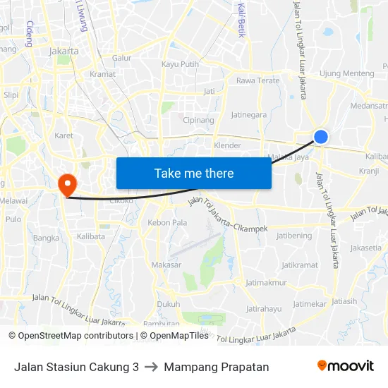 Jalan Stasiun Cakung 3 to Mampang Prapatan map