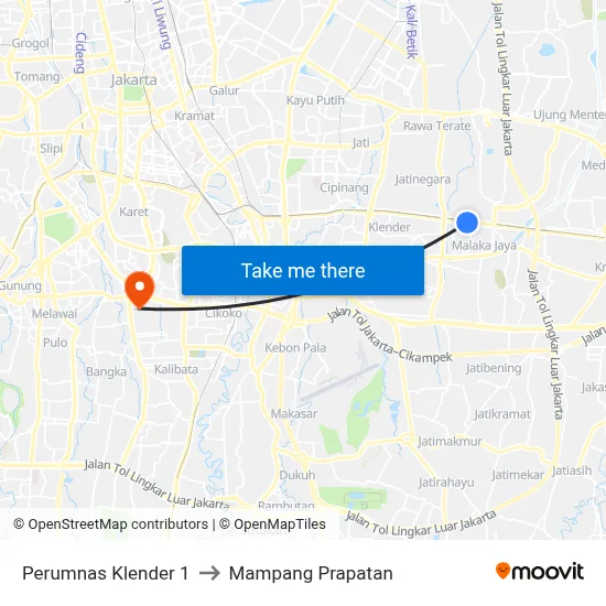 Perumnas Klender 1 to Mampang Prapatan map