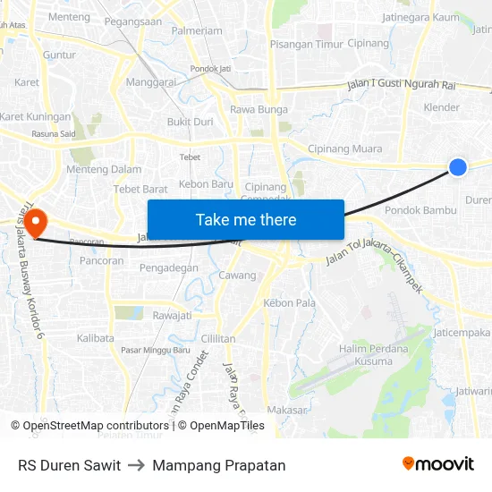 RS Duren Sawit to Mampang Prapatan map