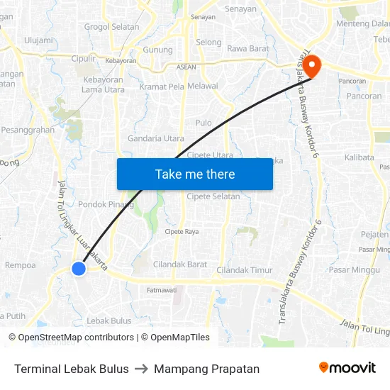 Terminal Lebak Bulus to Mampang Prapatan map