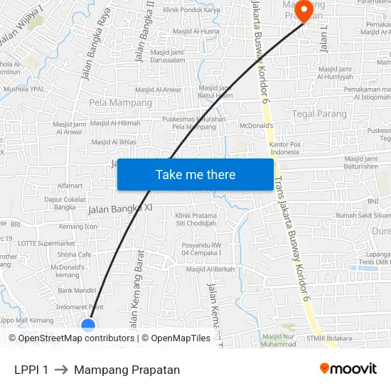 LPPI 1 to Mampang Prapatan map