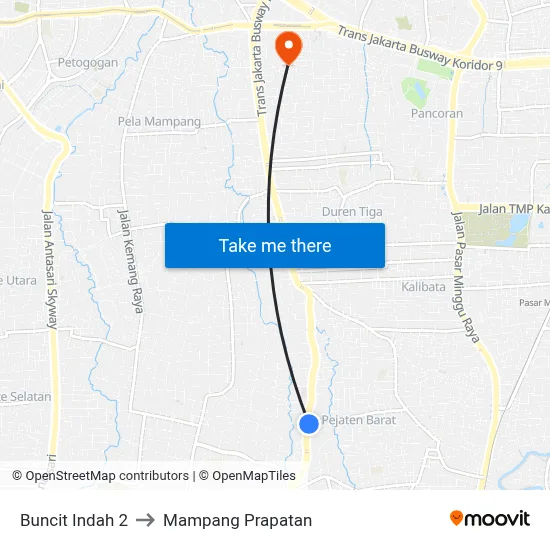 Buncit Indah 2 to Mampang Prapatan map