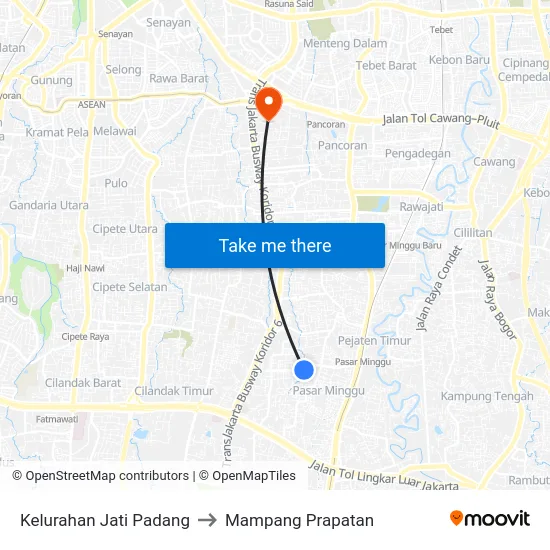 Kelurahan Jati Padang to Mampang Prapatan map