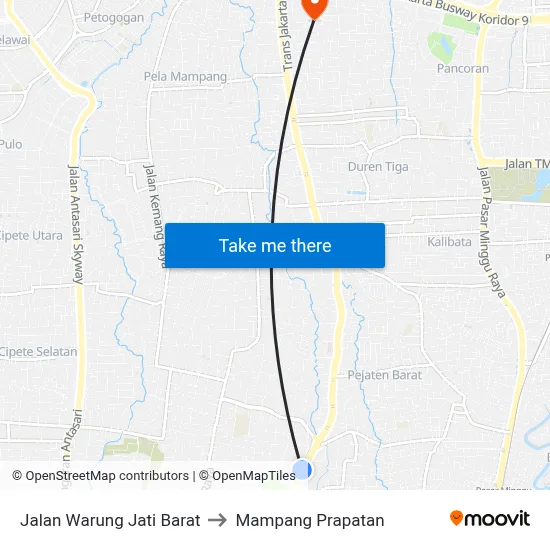 Jalan Warung Jati Barat to Mampang Prapatan map