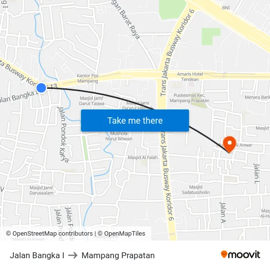 Jalan Bangka I to Mampang Prapatan map