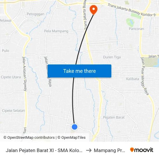 Jalan Pejaten Barat XI - SMA Kolose Gonzaga to Mampang Prapatan map