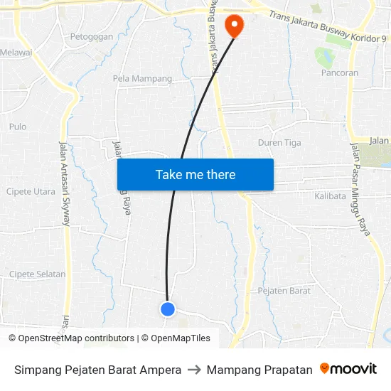 Simpang Pejaten Barat Ampera to Mampang Prapatan map
