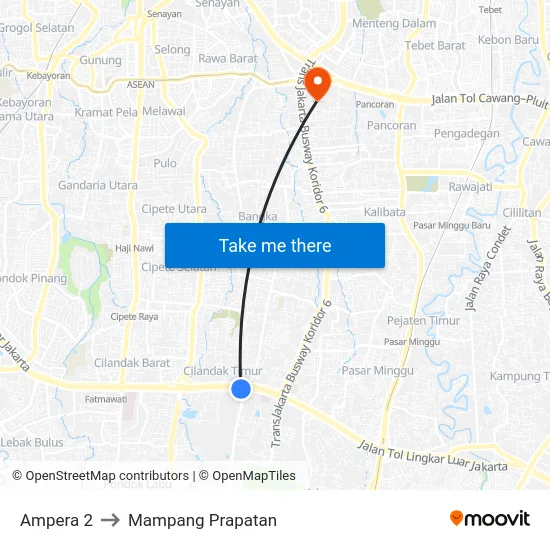 Ampera 2 to Mampang Prapatan map