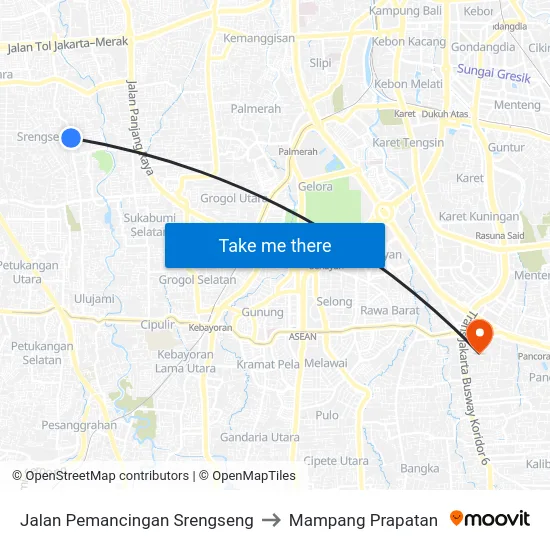 Jalan Pemancingan Srengseng to Mampang Prapatan map
