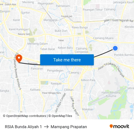 RSIA Bunda Aliyah 1 to Mampang Prapatan map