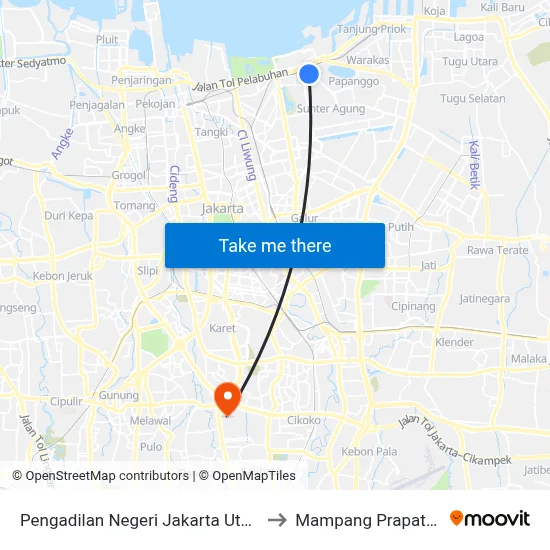 Pengadilan Negeri Jakarta Utara to Mampang Prapatan map