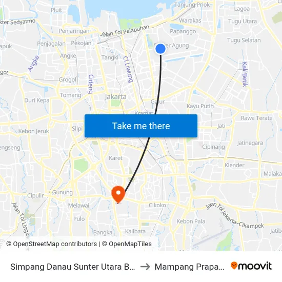 Simpang Danau Sunter Utara Barat to Mampang Prapatan map