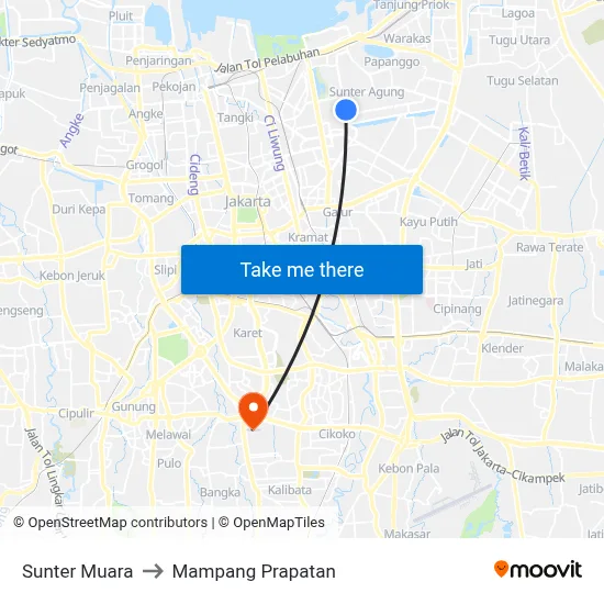 Sunter Muara to Mampang Prapatan map