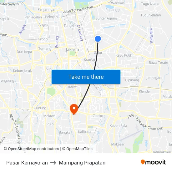Pasar Kemayoran to Mampang Prapatan map