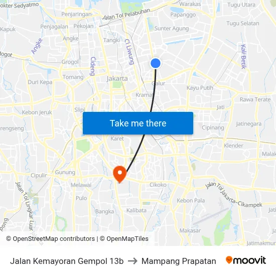 Jalan Kemayoran Gempol 13b to Mampang Prapatan map
