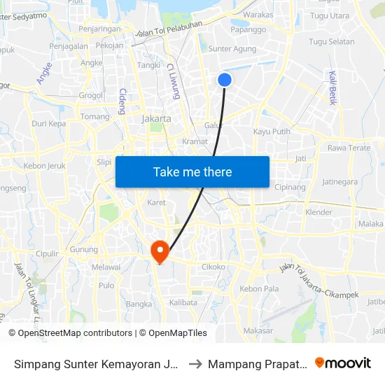 Simpang Sunter Kemayoran Jaya to Mampang Prapatan map