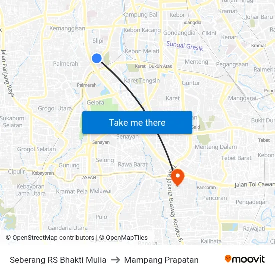 Seberang RS Bhakti Mulia to Mampang Prapatan map