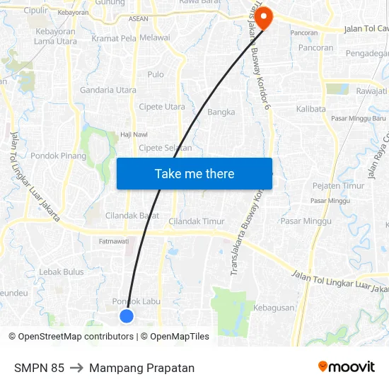 SMPN 85 to Mampang Prapatan map