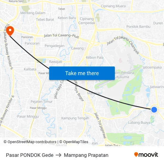 Pasar PONDOK Gede to Mampang Prapatan map