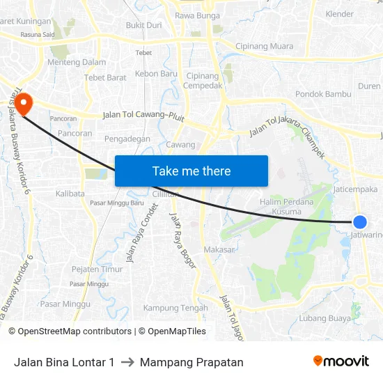 Jalan Bina Lontar 1 to Mampang Prapatan map