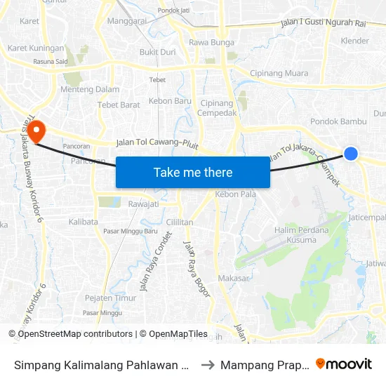 Simpang Kalimalang Pahlawan Revolusi to Mampang Prapatan map